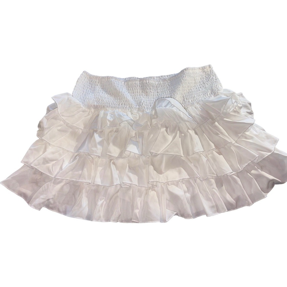 Romwe Women's 12 XL  White Smocked Tiered‎ Ruffle Mini Skort Tennis Pickleball